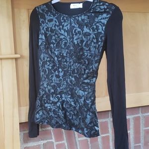 Bailey 44 black faux leather/lace tee